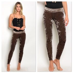 LAST PAIR! Dark Mauve Crushed Velvet Leggings